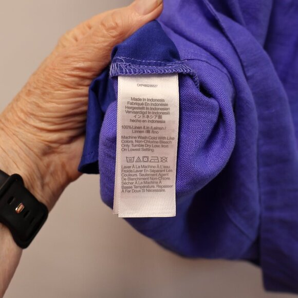 Madewell Women Size XS 100% Linen Mini Shift Dress V neck In Blue Star. - Picture 6 of 14